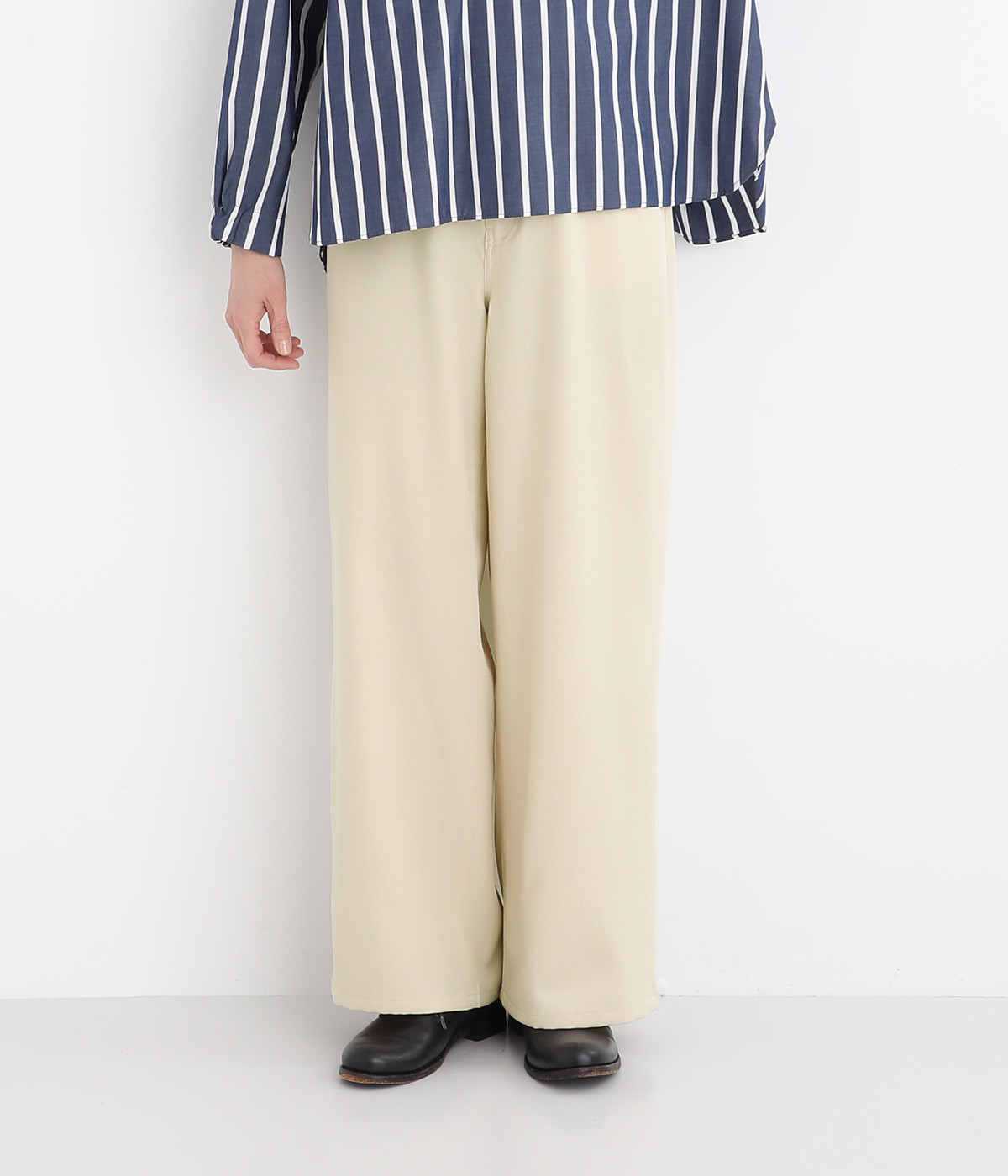 さらさら接触冷感カラーワイドパンツ(ライトベージュ-S)