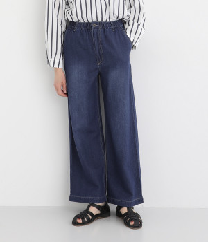 リネン混デニムワイドパンツ(ユーズドネイビー-L)