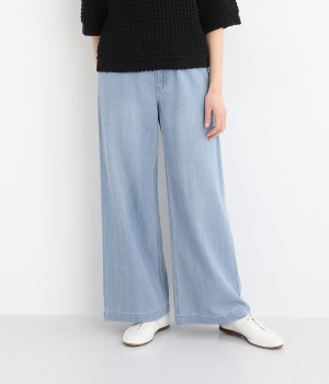 リネン混デニムワイドパンツ(ユーズドブリーチ-L)