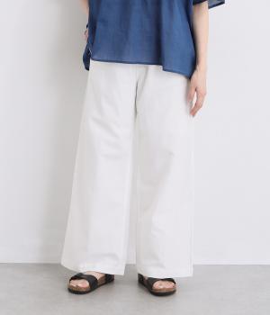 リネン混デニムワイドパンツ(ウォッシュホワイト-L)