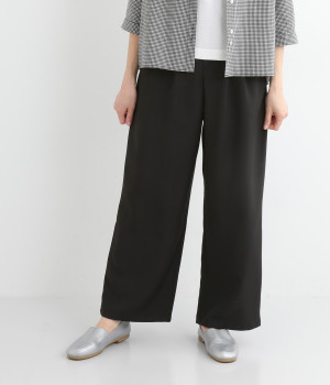 ハイウエストタックワイドパンツ(ブラック-L)