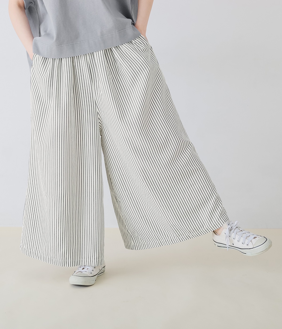 ストライプフレアパンツ(ネイビー-S)