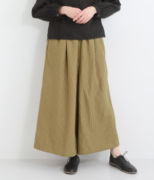 ストライプフレアパンツ(カーキ-L)