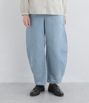 やわらかガーゼデニムカーブパンツ(ユーズドブリーチ-L)