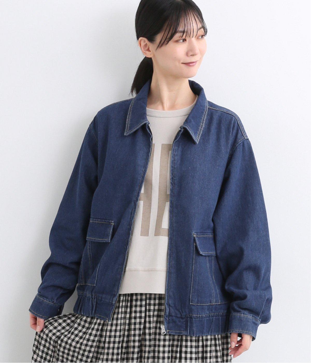 デニムジップアップブルゾン(ネイビー-M)