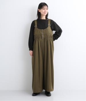 シャーリングサロペット(カーキ-L)