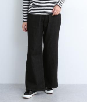 わがままフィットデニムワイドパンツ(ワンウォッシュブラック-L)
