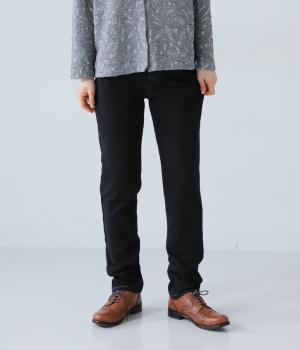 発熱裏シャギーニットデニムスキニーパンツ(ウォッシュブラック-L)