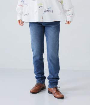 発熱裏シャギーニットデニムスキニーパンツ(ユーズドネイビー-L)