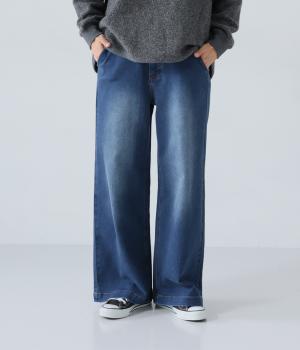 裏起毛デニムワイドパンツ(ユーズドネイビー-M)