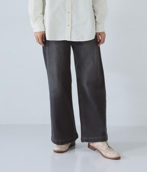 裏起毛デニムワイドパンツ(ユーズドブラック-L)