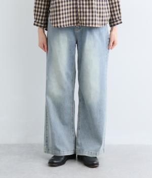 裏起毛デニムワイドパンツ（ユーズドブルー・S）