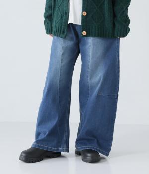 裏起毛ワイドカーブパンツ(ユーズドネイビー-L)