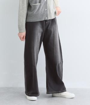裏起毛ワイドカーブパンツ(ユーズドブラック-L)