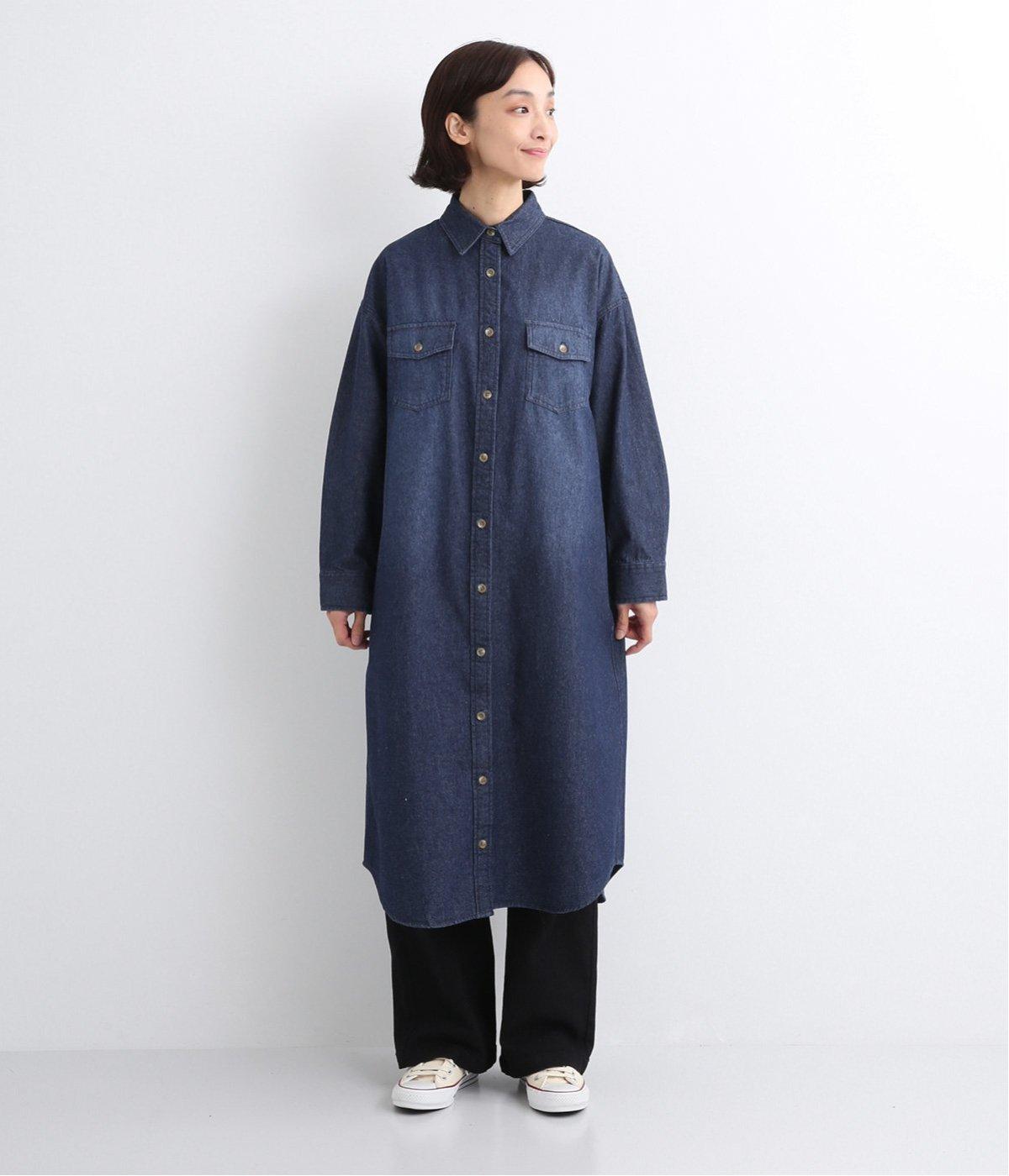 デニムシャツワンピース(ネイビー-S)