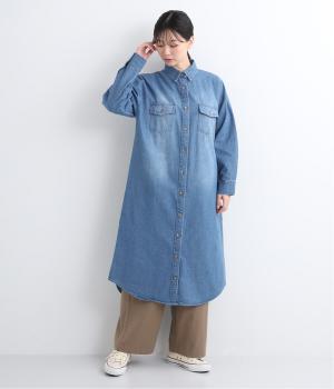 デニムシャツワンピース(ブルー-L)