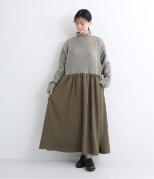 ニットドッキングワンピース(カーキ-L)