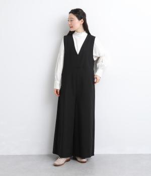 コットンリネンオールインワン(ブラック-L)