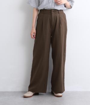 リネンタックふんわりストレートパンツ(ブラウン-L)