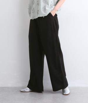 リネンタックふんわりストレートパンツ(ブラック-L)