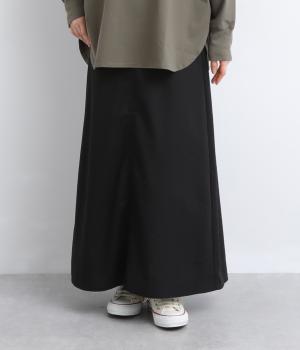 コットンリネンロングスカート(ブラック-L)