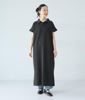 フレンチスリーブポロワンピース(ブラック-L)