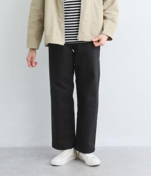 リサイクルデニム飾り釦付きストレートパンツ(ブラック(ツイル)-L)