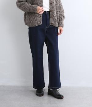 わがままフィット微起毛デニムストレートパンツ（ネイビー・L）