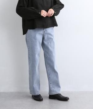 わがままフィット微起毛デニムストレートパンツ（ブルー・L）