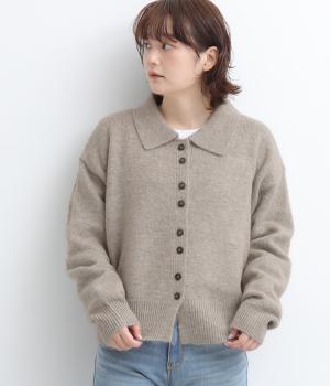 釦づかいニットシャツカーディガン（ベージュ・L）