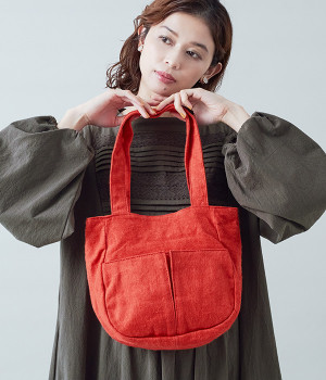 ブラッシュドリネン　スモールラウンドトート/E7500(レッド-ONESIZE)