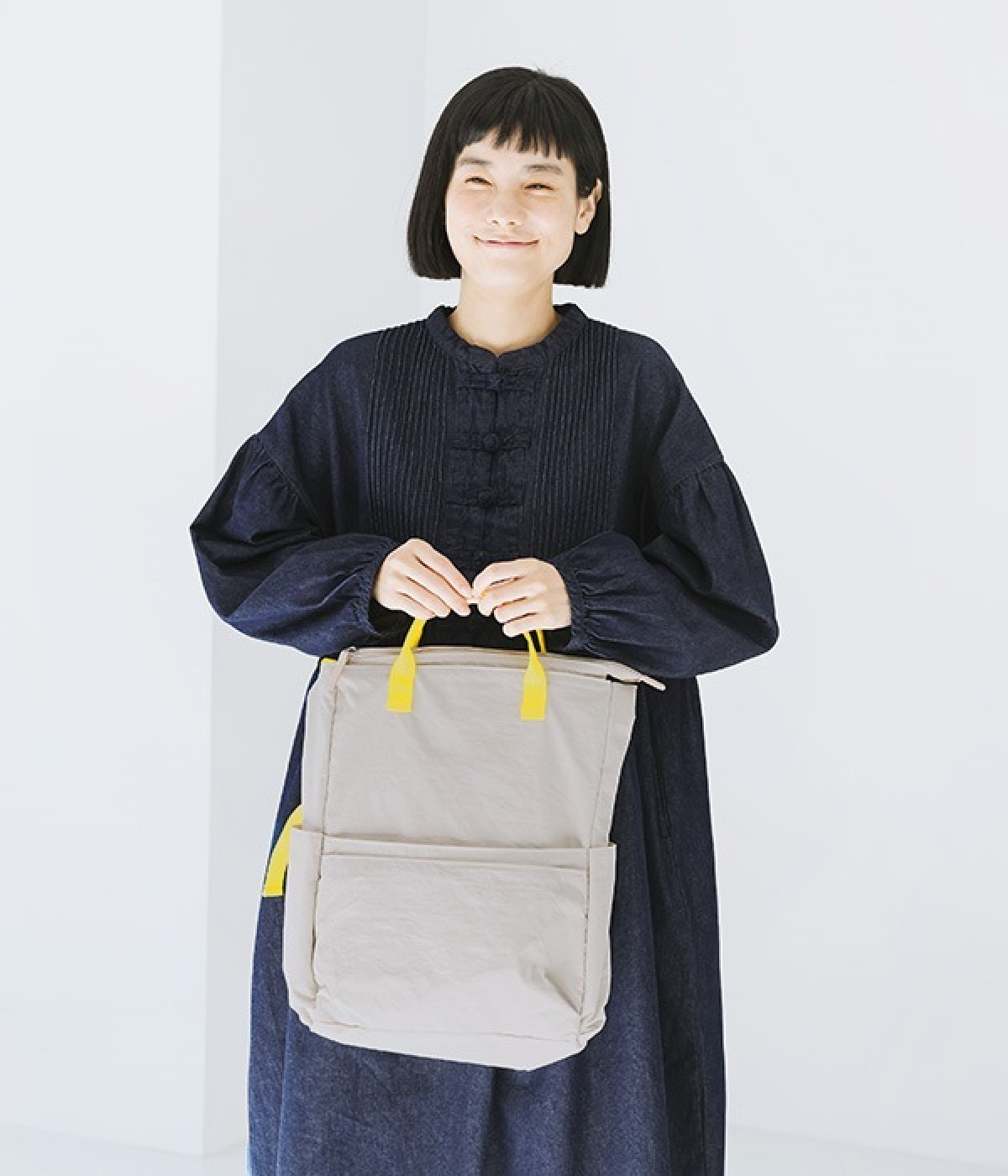 12ポケットインサイドプリントトールショルダー/E7375(ライトベージュ×レモン-ONESIZE)