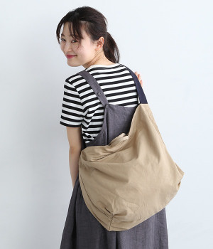 コットン　リップストップ　ストラップトート/E6943(ベージュ×ネイビー-ONESIZE)