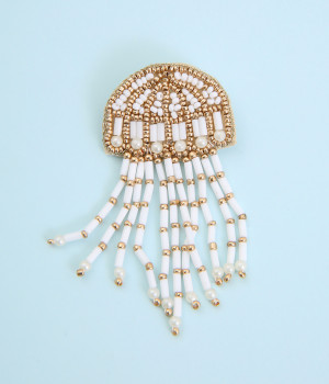 マリン　ビーズブローチ/E7751(ホワイトクラゲ-ONESIZE)