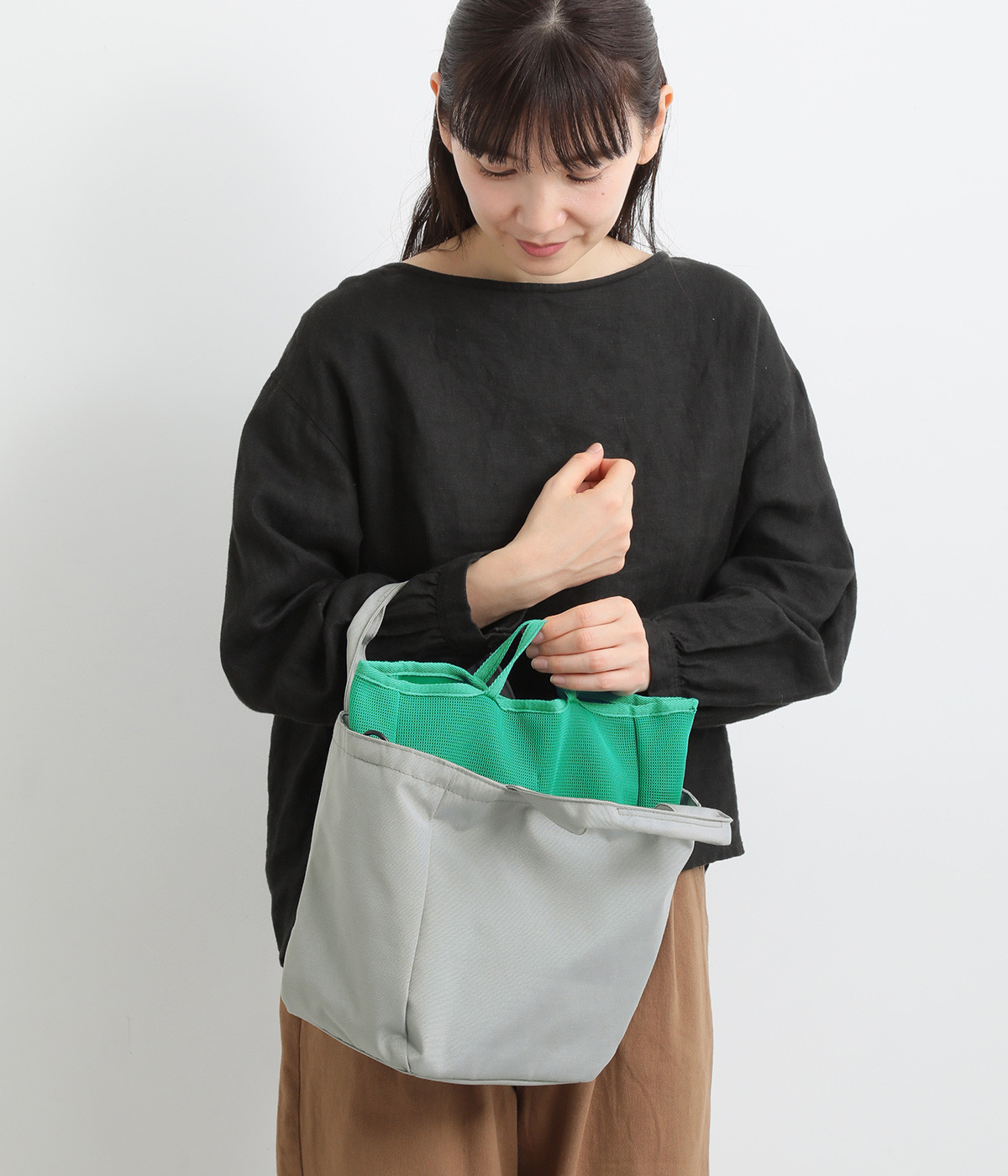 Re PET トート＋インナーメッシュ　2wayバッグ/E7716(グレー-ONESIZE)