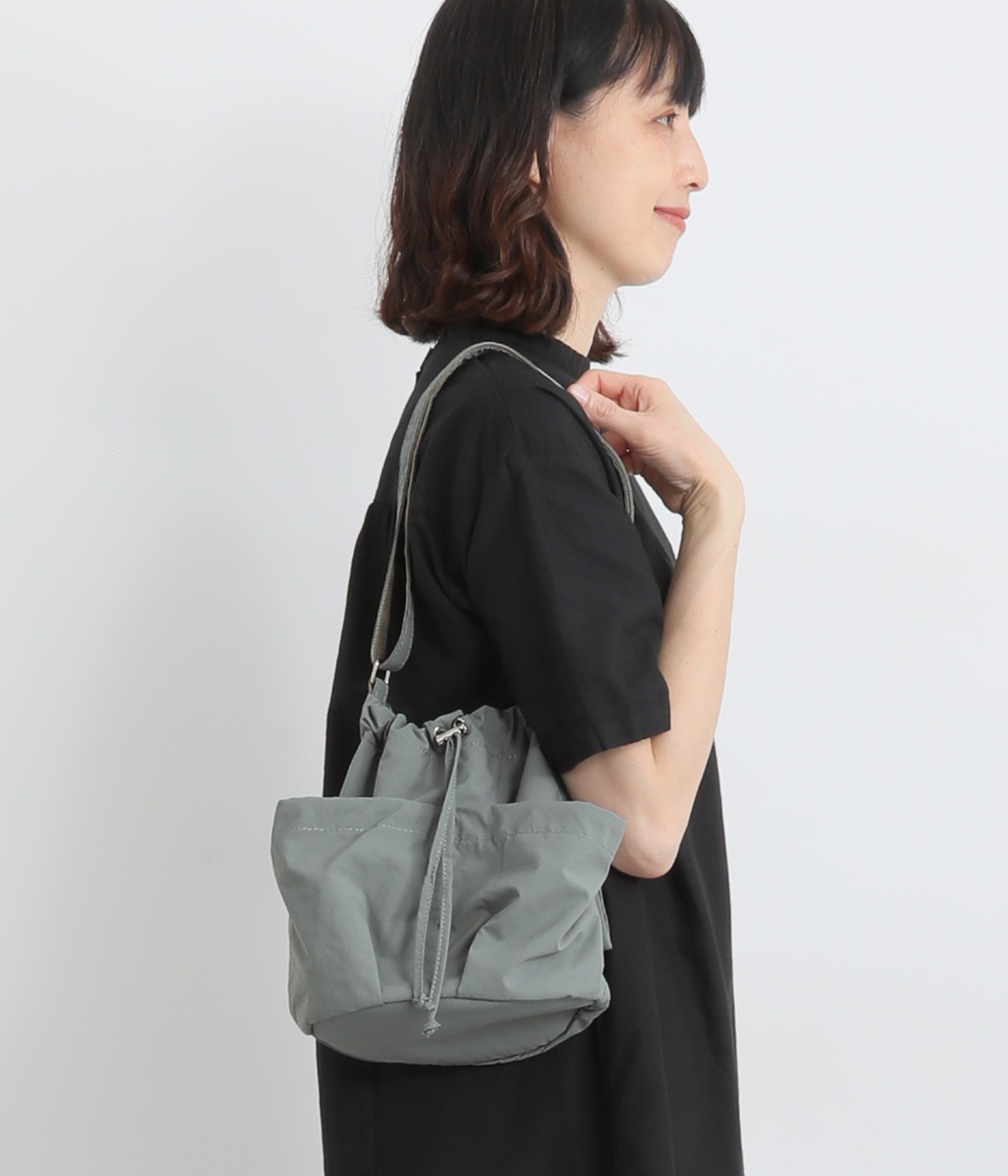 ナイロンリップ　ドローストリング　ミニショルダー/E7811(カーキグレー-ONESIZE)