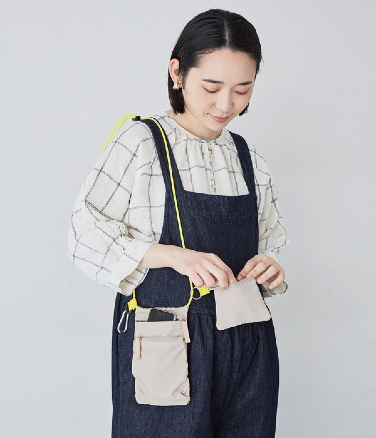 6ポケット　インサイドプリント　ミニショルダー/E7377(ライトベージュ×レモン-ONESIZE)