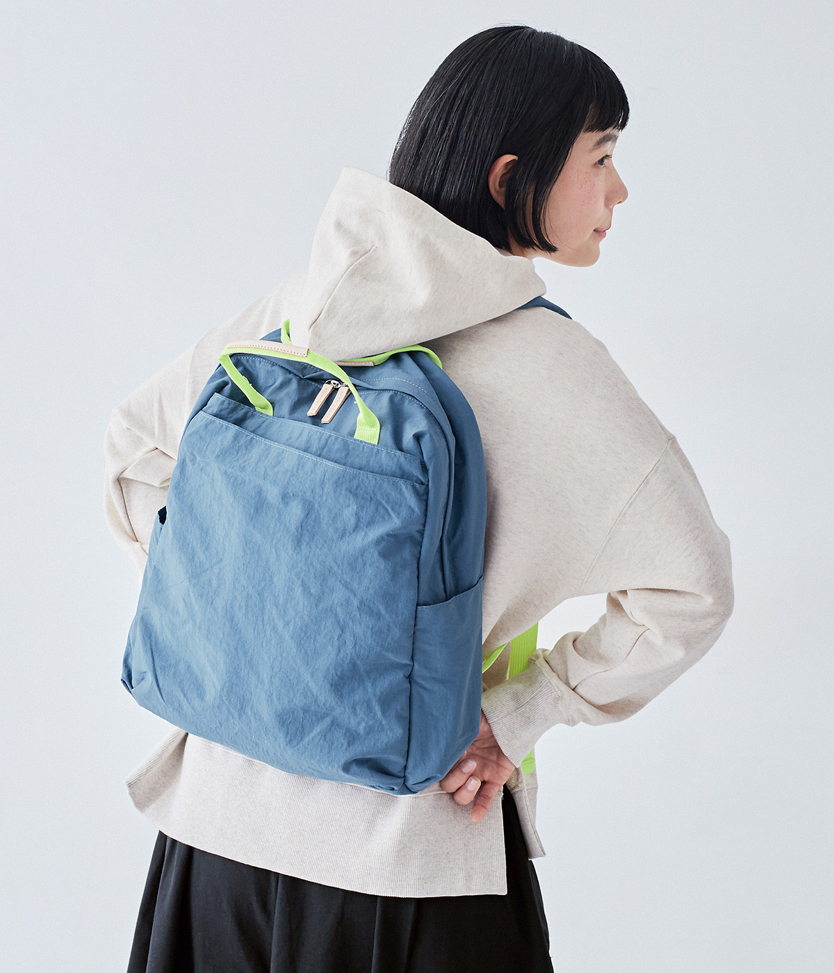 12ポケットインサイドプリントリュック　E7249(ダークブルー×ライム-ONESIZE)