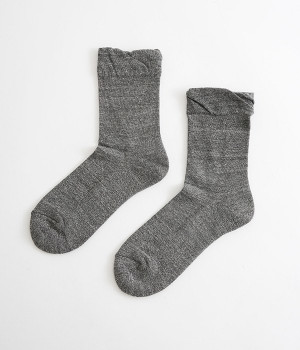 口ゴムゆったり　足の裏パイルソックス(チャコール-ONESIZE)