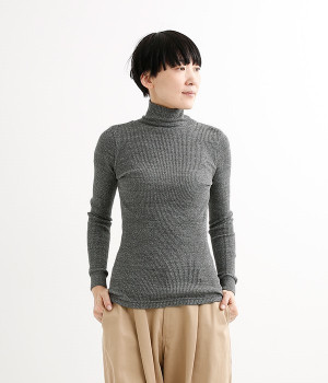 コットンリブ　タートルネック(チャコール-ONESIZE)