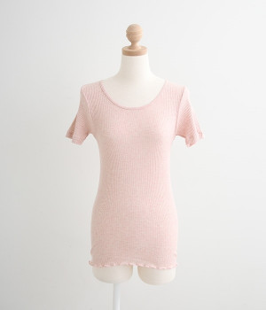 リブ半袖シャツ(ピンク-ONESIZE)