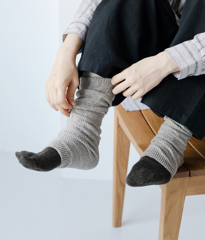 ヤクとオーガニックコットン　鹿の子編みレッグウォーマー(グレー-ONESIZE)