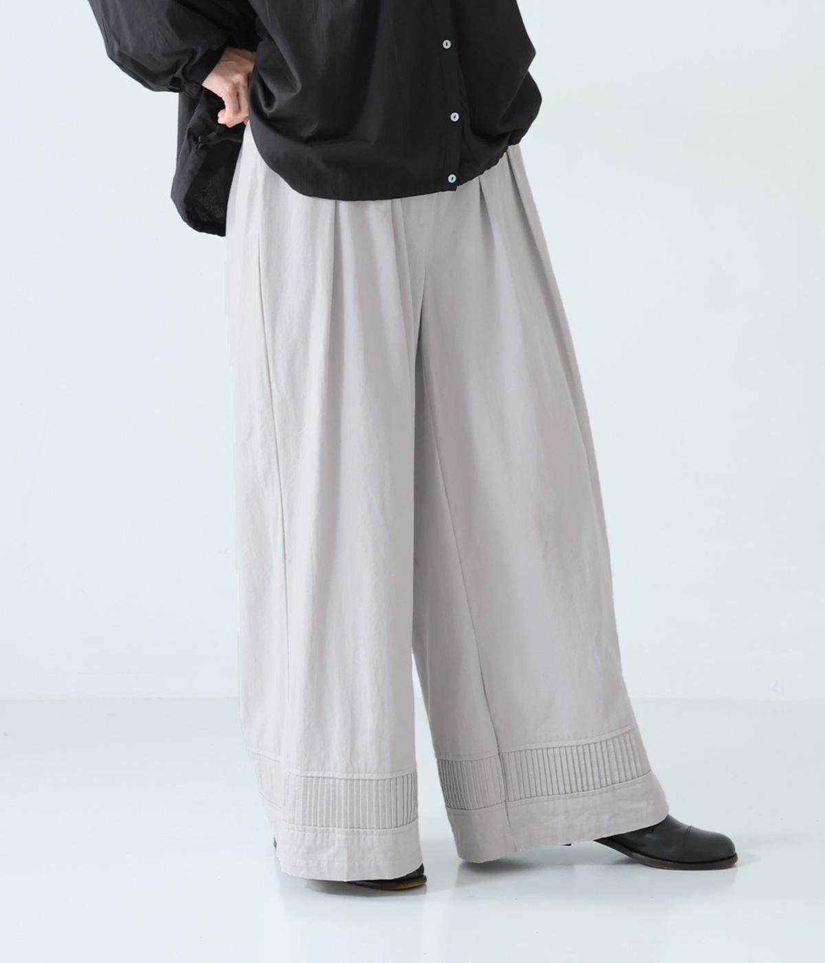 裾ピンタックワイドパンツ(ライトグレー-F)