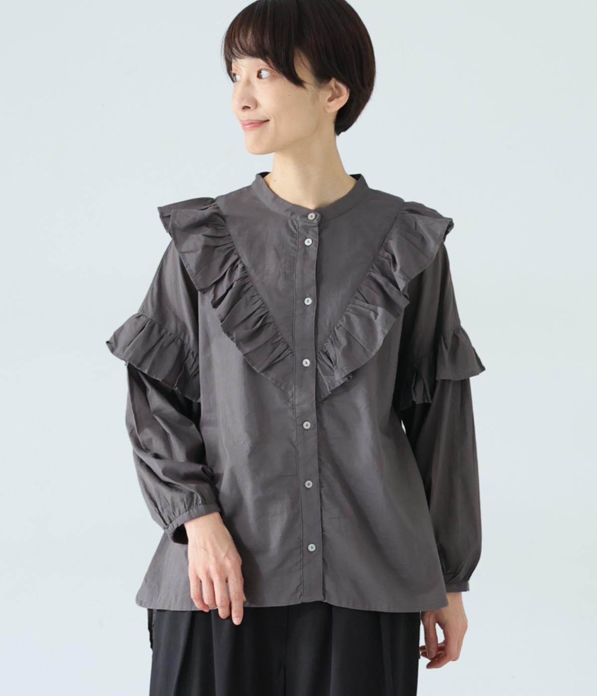 フリルワークブラウス(チャコール-F)