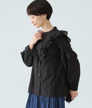 フリルワークブラウス(ブラック-F)
