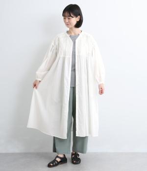 ピンタックレース前開きギャザーワンピース(オフホワイト-F)