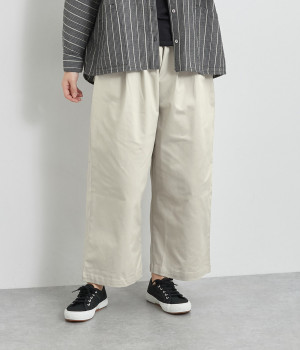 チノストレッチ　タックワイドパンツ(サンドグレー-ONESIZE)