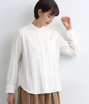 ダブルガーゼ　バンド襟シャツ(オフホワイト-36)