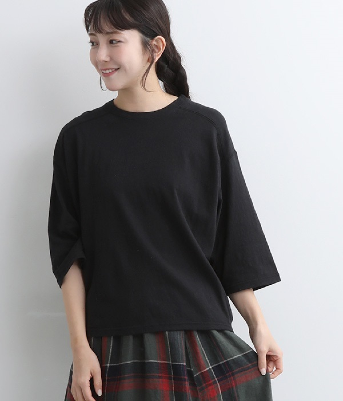 リコット天竺　ワイドTシャツ(ブラック-ONESIZE)