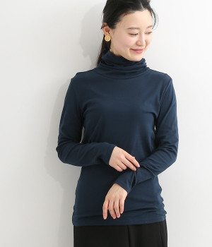 スーピマフライス　ロングラフネック長袖Tシャツ(ダークネイビー-ONESIZE)